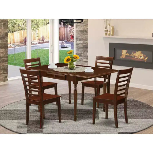 Set da pranzo in legno massiccio a 5 pezzi con finitura mogano - 4 posti a sedere