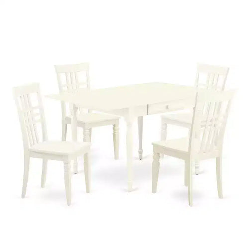 5-Piece Linen White Finish Solid Wood Top - Dining Room Set - Seats 4