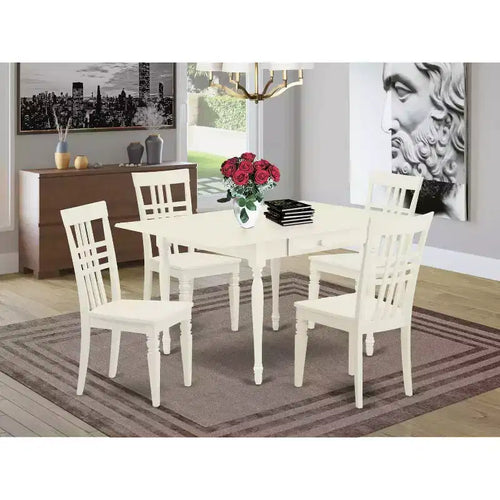 Set da pranzo 5 pezzi in legno massello con finitura lino bianco - 4 posti a sedere