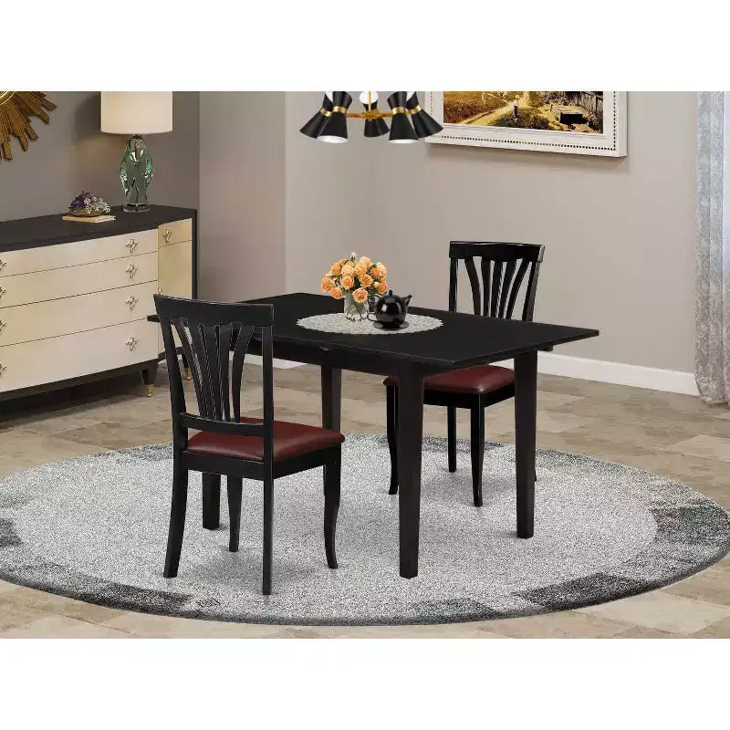 Set tavolo da pranzo HomeStock 3 pezzi con piano in legno massello finitura nera