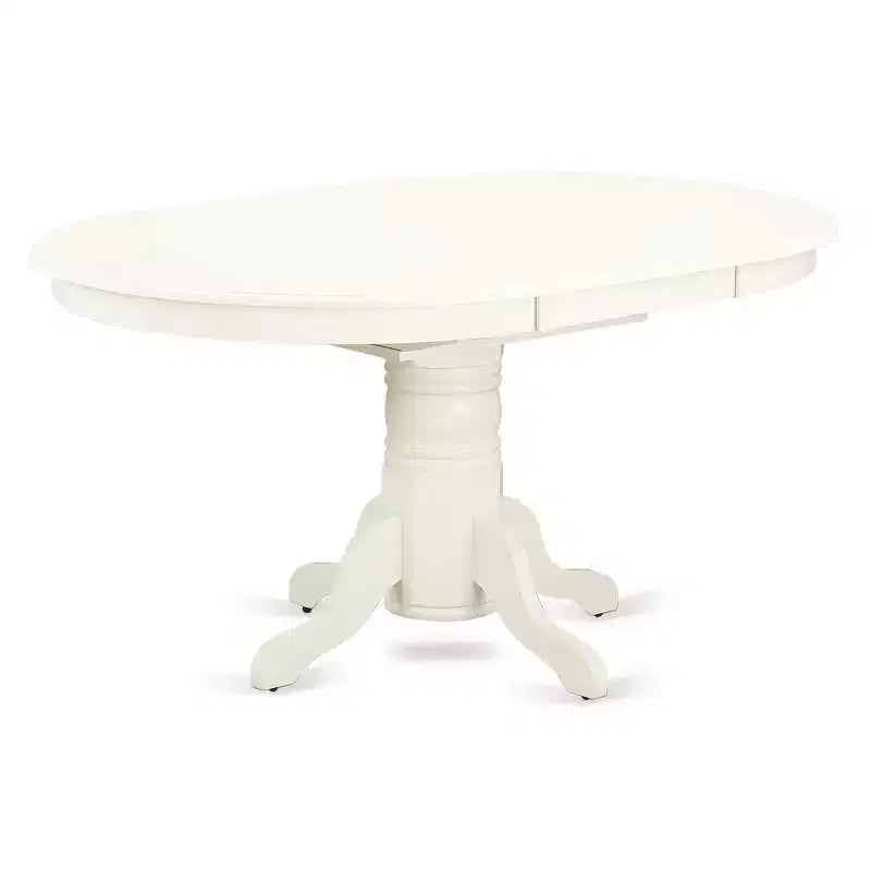HomeStock Tavolo da pranzo ovale a 5 pezzi con piano in legno massello con finitura lino bianco con 4 sedie Parson e prolunga a farfalla
