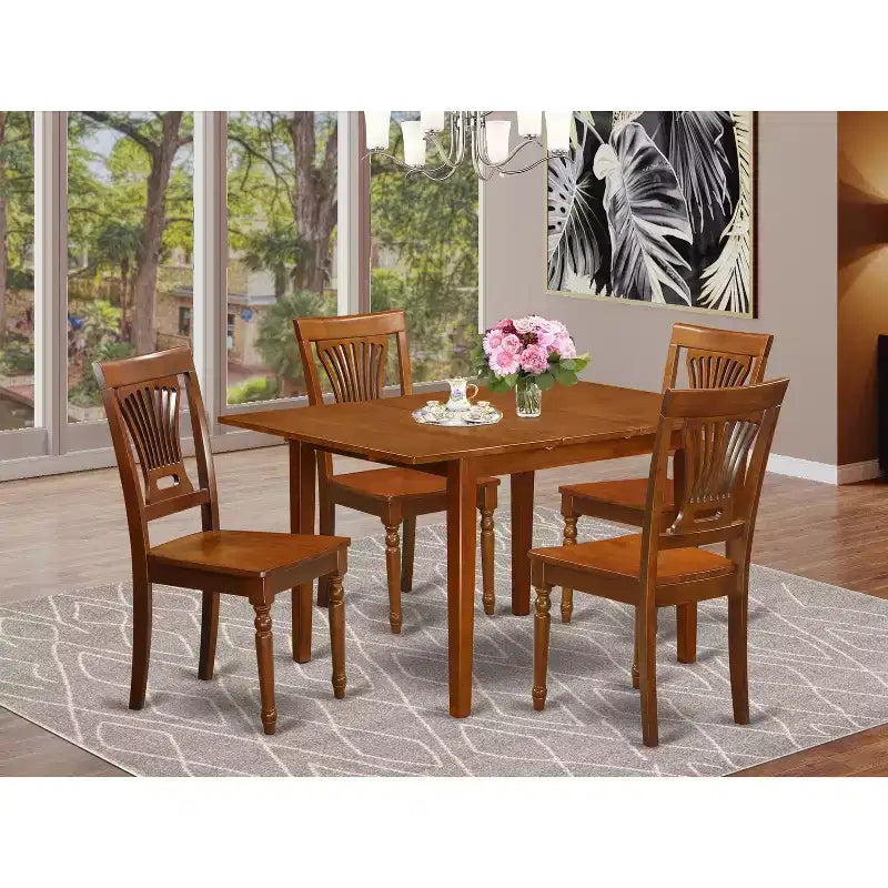 HomeStock Set da Pranzo 5 Pezzi con Top in Legno Massello Finitura Marrone Sella - 4 Posti