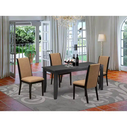Set da pranzo da 5 pezzi con piano in legno massello e finitura nera - Rettangolare con schienale alto - Posti a sedere 4