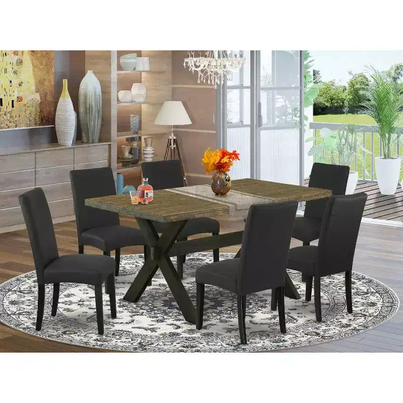HomeStock Tavolo da pranzo a 7 pezzi con piano in legno massello finitura rovere naturale e 6 sedie