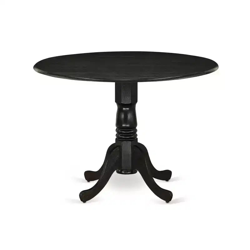 HomeStock Tavolo da pranzo rotondo a 5 pezzi con finitura nera spazzolata, piano in legno massello e 4 sedie