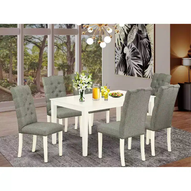 Set da pranzo rettangolare - Set da 7 pezzi con tavolo e sedie - Finitura bianco lino