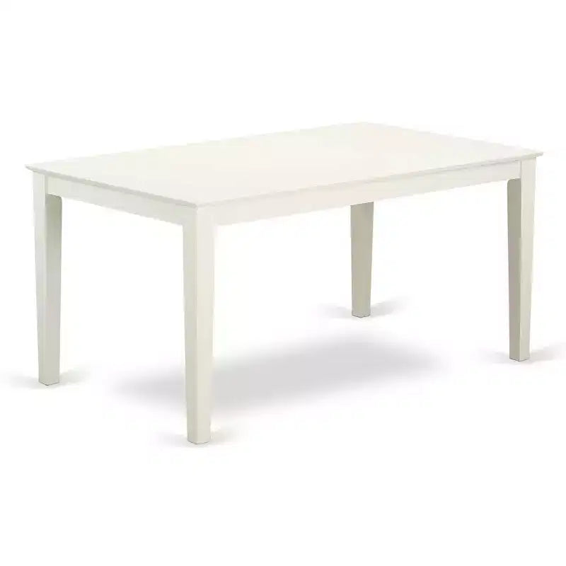 Tavolo da pranzo rettangolare HomeStock a 5 pezzi, finitura lino bianco, con piano in legno massello e 4 sedie Parson