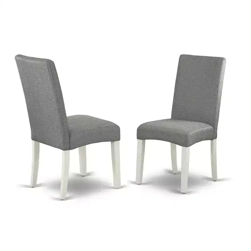 Tavolo da pranzo rettangolare HomeStock a 5 pezzi, finitura lino bianco, con piano in legno massello e 4 sedie Parson