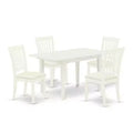 HomeStock 5-Pc Linen White Finish Solid Wood Top - Rectangular Upholstered Dining Room Set with Butterfly Leaf - Seats 4