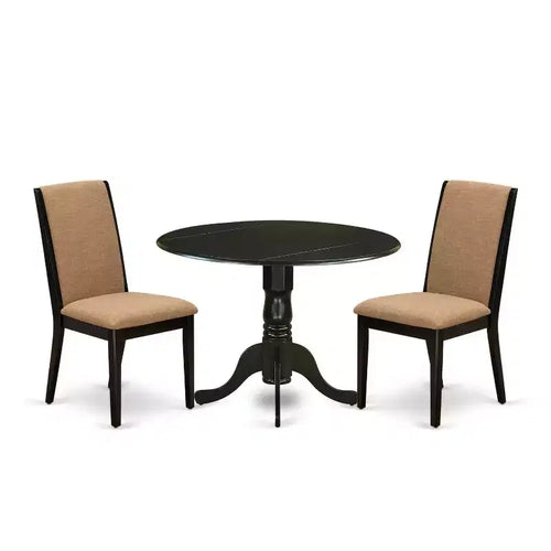 3-Piece Black Finish Solid Wood Top - Round Dining Room Set - Seats 4