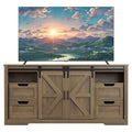 Modern TV stand, accommodates TVs up to 70 inches, featuring 4 drawers and sliding barn doors for a living room entertainment center.