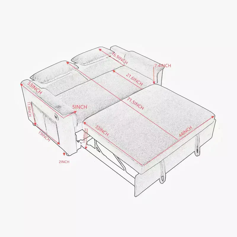 Divano letto trasformabile Okak con tasche laterali e schienale regolabile, divanetto imbottito in velluto per soggiorno, camera da letto