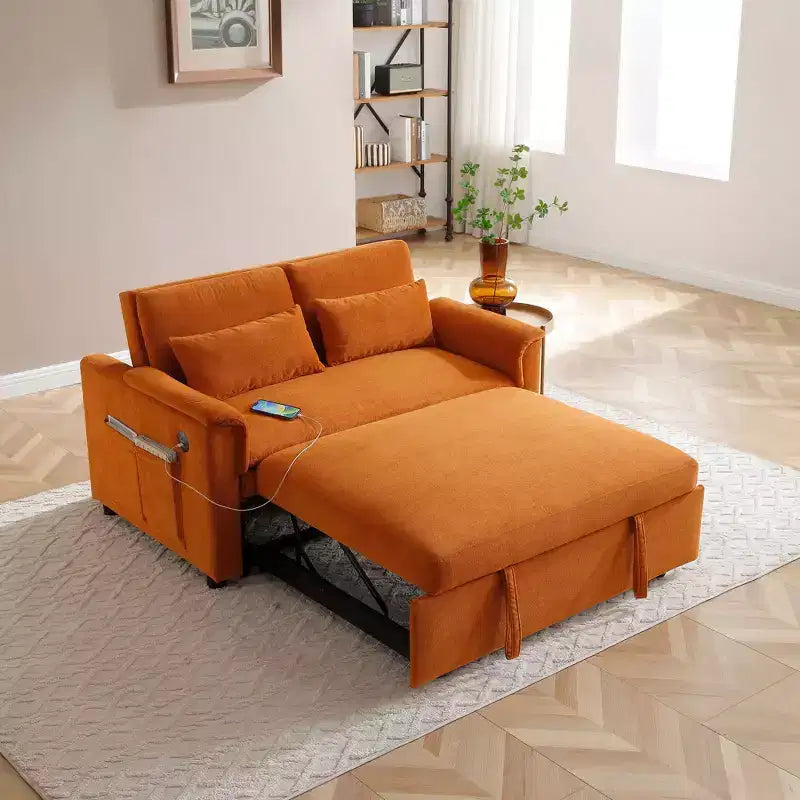 Divano letto trasformabile Okak con tasche laterali e schienale regolabile, divanetto imbottito in velluto per soggiorno, camera da letto