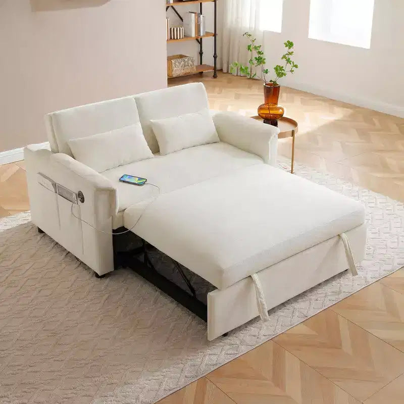 Divano letto trasformabile Okak con tasche laterali e schienale regolabile, divanetto imbottito in velluto per soggiorno, camera da letto