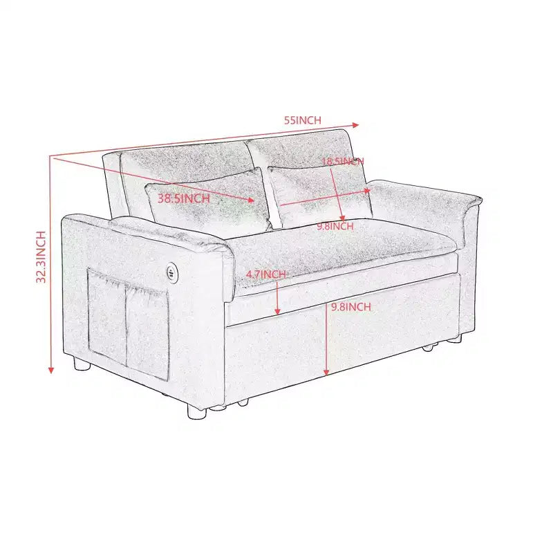 Divano letto trasformabile Okak con tasche laterali e schienale regolabile, divanetto imbottito in velluto per soggiorno, camera da letto
