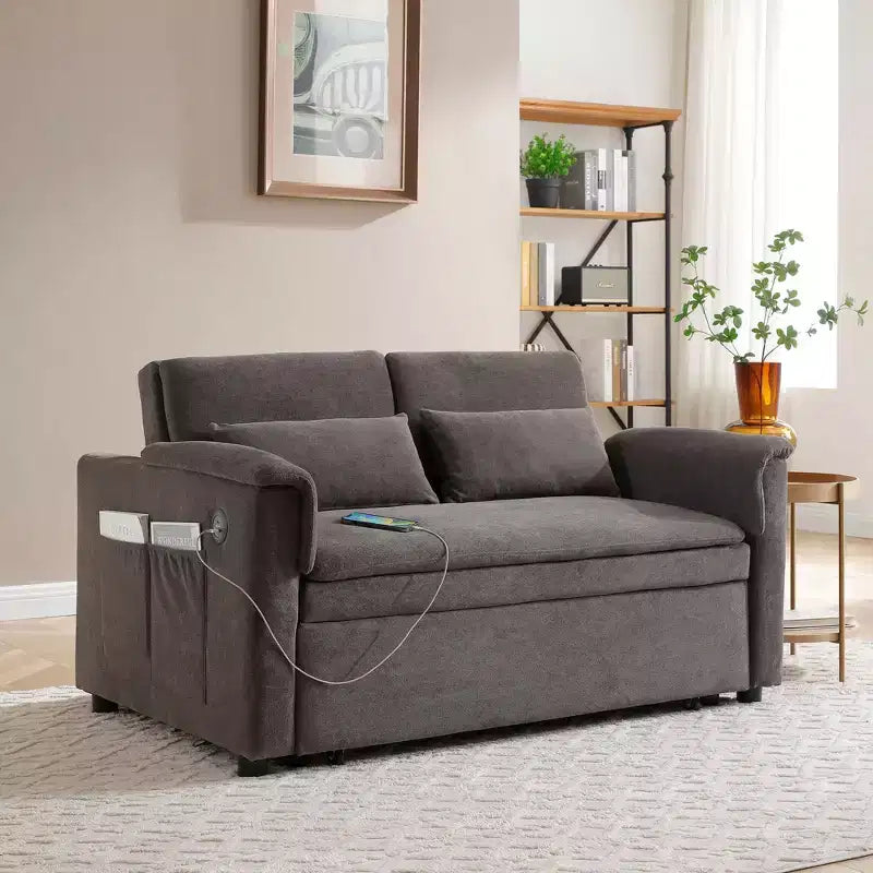 Divano letto trasformabile Okak con tasche laterali e schienale regolabile, divanetto imbottito in velluto per soggiorno, camera da letto