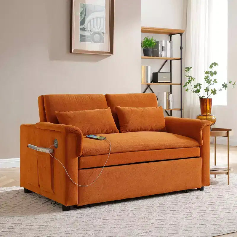 Divano letto trasformabile Okak con tasche laterali e schienale regolabile, divanetto imbottito in velluto per soggiorno, camera da letto
