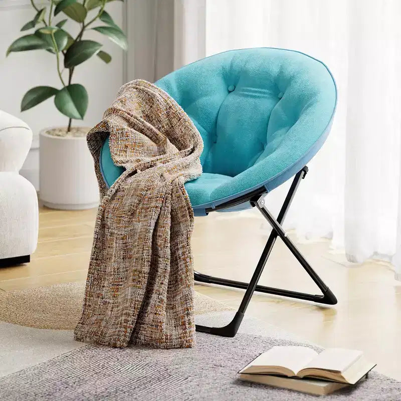 Comoda poltrona a sacco, sedia pieghevole da lettura, accogliente poltrona da salotto in pelliccia sintetica con sedile morbido e spesso imbottito e struttura in metallo, stile moderno per camera da letto e casa