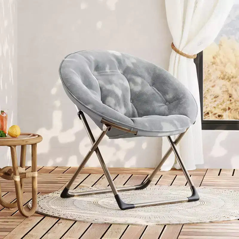 Comoda poltrona a sacco, sedia pieghevole da lettura, accogliente poltrona da salotto in pelliccia sintetica con sedile morbido e spesso imbottito e struttura in metallo, stile moderno per camera da letto e casa