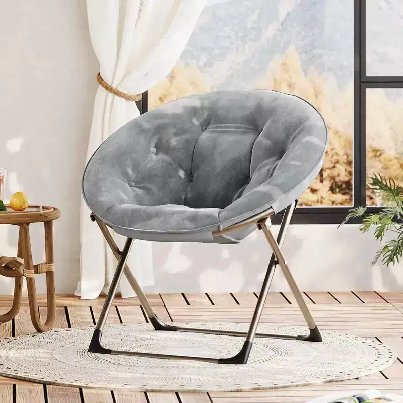 Comoda poltrona a sacco, sedia pieghevole da lettura, accogliente poltrona da salotto in pelliccia sintetica con sedile morbido e spesso imbottito e struttura in metallo, stile moderno per camera da letto e casa