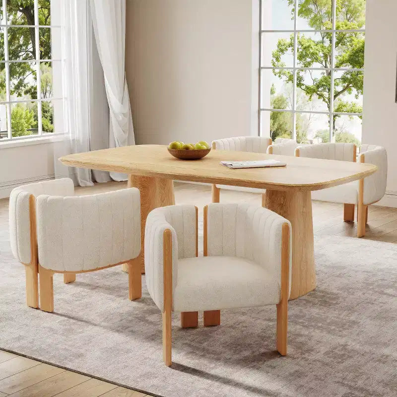 Set di 4 sedie da pranzo moderne Boucle con gambe in legno – Sedie d'accento per cucina e sala da pranzo
