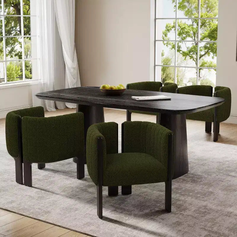 Set di 4 sedie da pranzo moderne Boucle con gambe in legno – Sedie d'accento per cucina e sala da pranzo