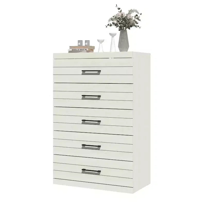 Cassettiera Galano a 5 cassetti con sistema di sicurezza Interlock in rovere bianco perla 30,7 L x 16,1 P x 45,8 H