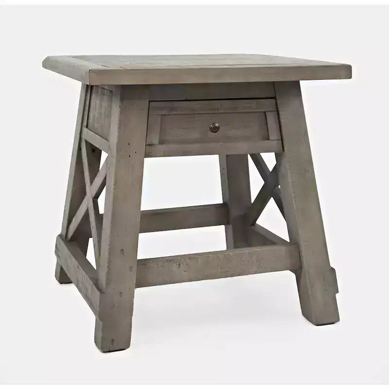 Tavolino da salotto/comodino in pino di recupero con ricarica USB – Finitura Driftwood, Stile rustico