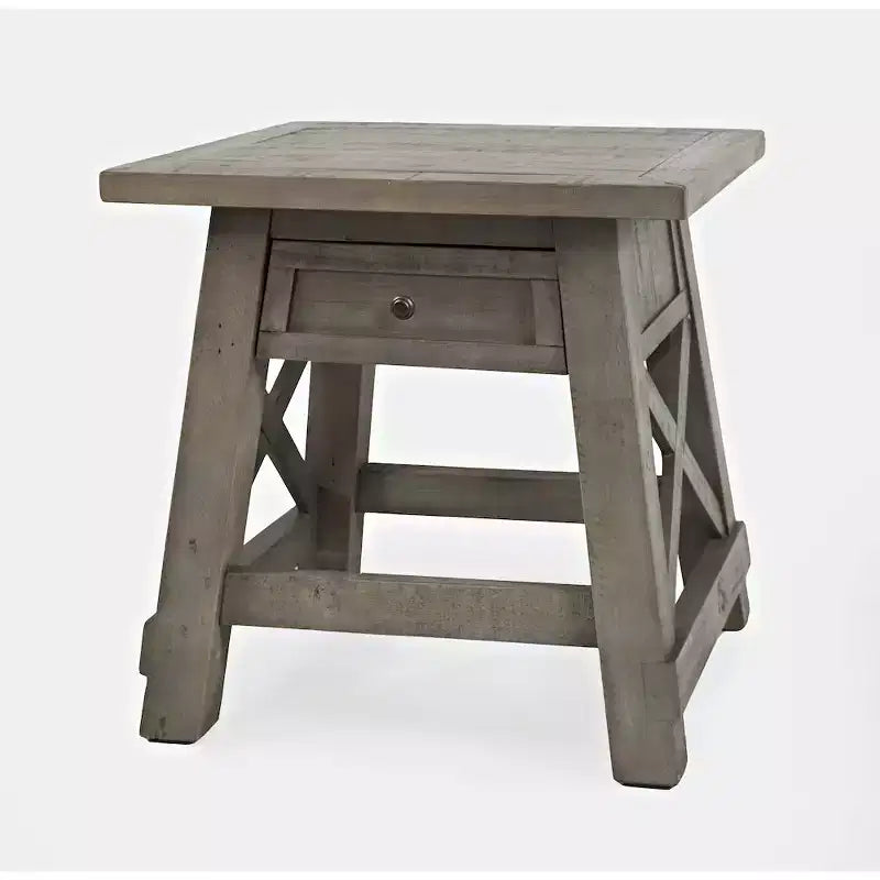 Tavolino da salotto/comodino in pino di recupero con ricarica USB – Finitura Driftwood, Stile rustico