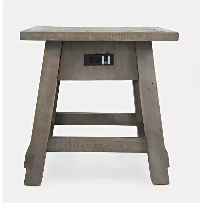 Tavolino da salotto/comodino in pino di recupero con ricarica USB – Finitura Driftwood, Stile rustico