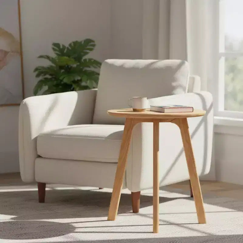 Tavolino rotondo in legno a 3 gambe – Tavolino da salotto o camera da letto
