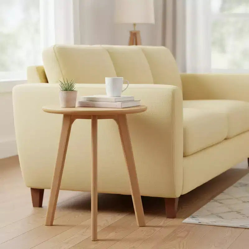 Homy Casa Round Wooden End Table with 3-Leg Design for Living Room or Bedroom