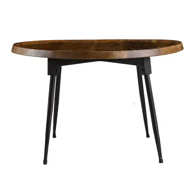 Tavolino ovale – Piano in legno massello di acacia naturale e base in ferro nero, 99x66 cm, per salotto