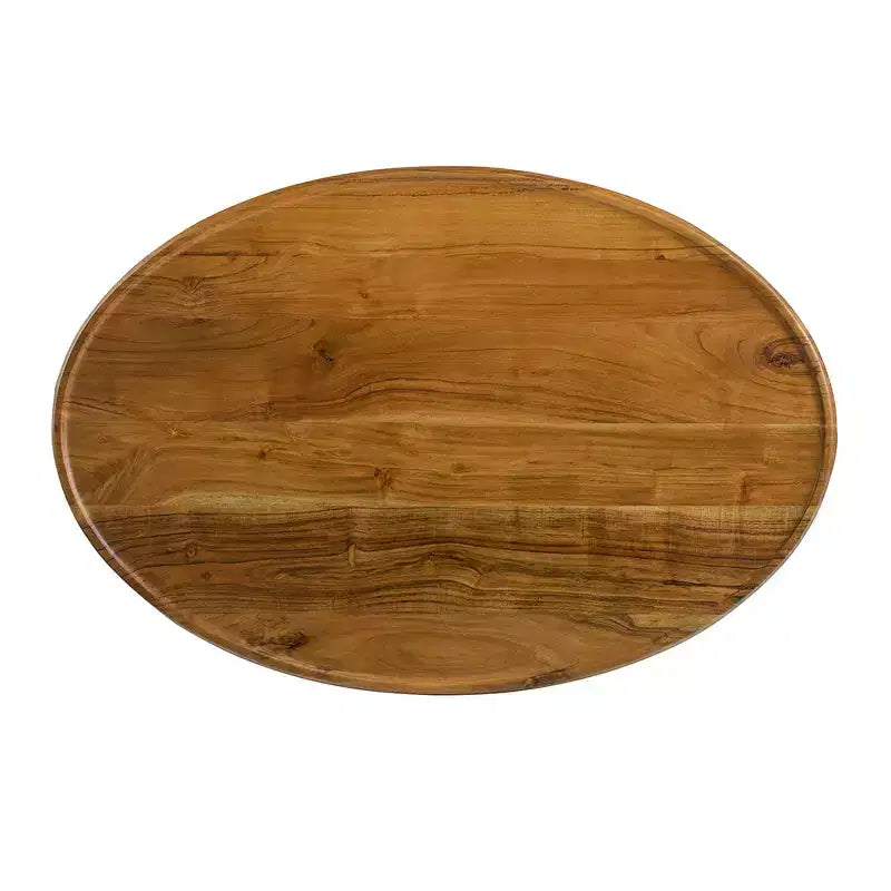 Tavolino ovale – Piano in legno massello di acacia naturale e base in ferro nero, 99x66 cm, per salotto