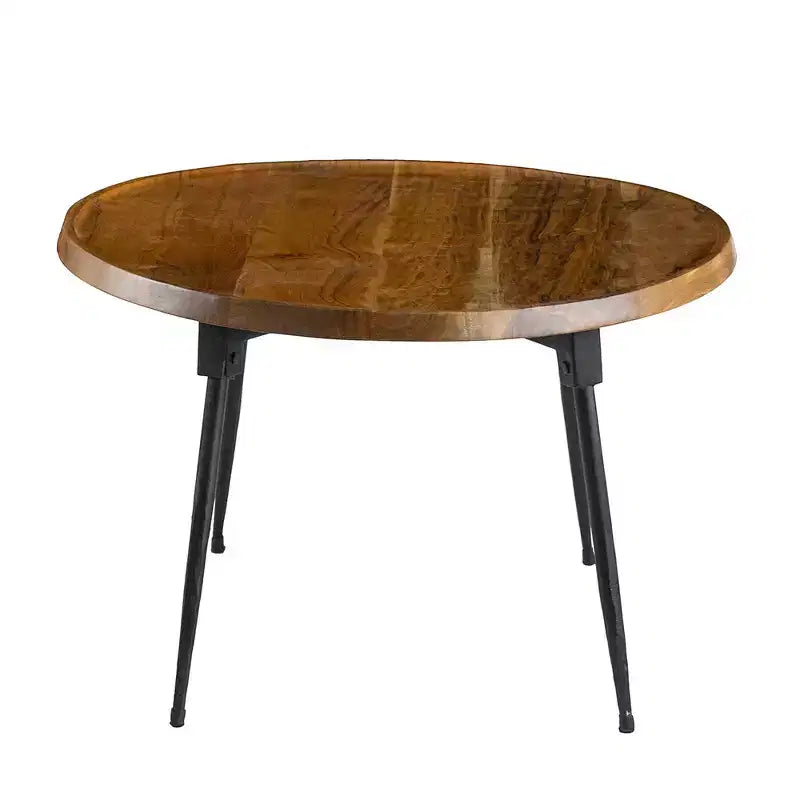 Tavolino ovale – Piano in legno massello di acacia naturale e base in ferro nero, 99x66 cm, per salotto