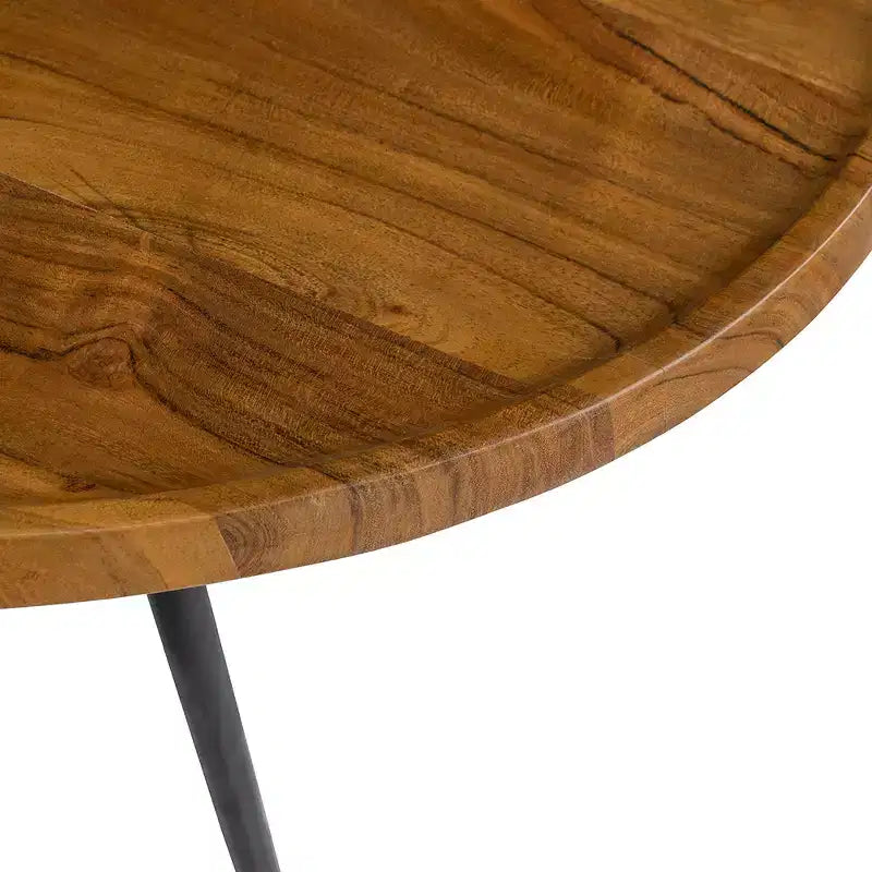 Tavolino ovale – Piano in legno massello di acacia naturale e base in ferro nero, 99x66 cm, per salotto