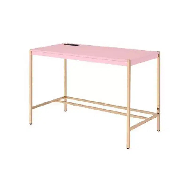 Scrivania con Dock USB Integrato e Gambe in Metallo – Rosa e Oro Rosa, Larga 42"