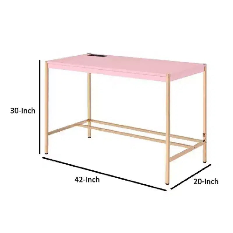 Scrivania con Dock USB Integrato e Gambe in Metallo – Rosa e Oro Rosa, Larga 42"