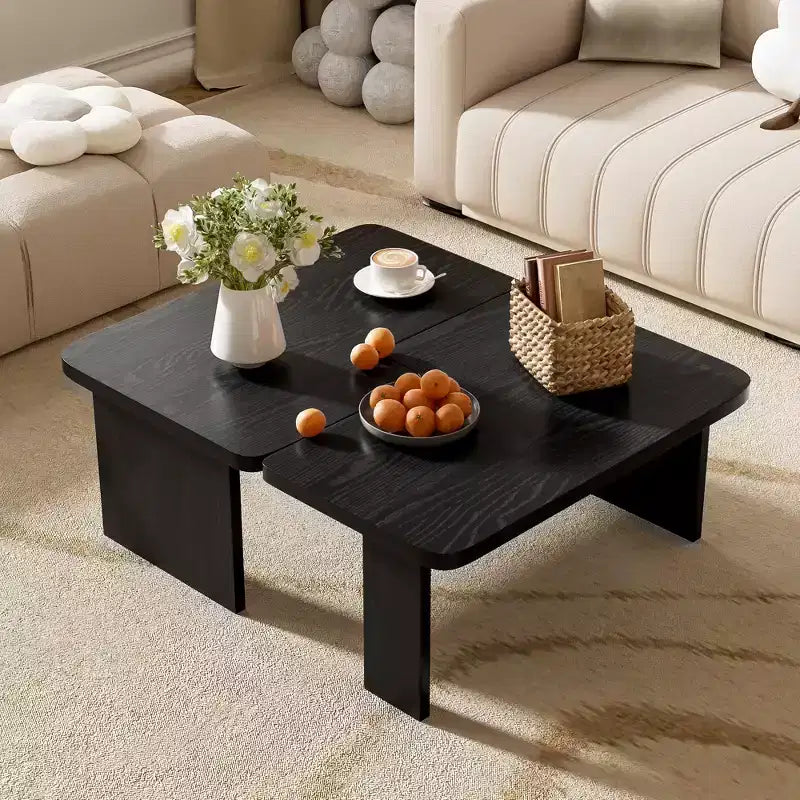 Tavolini da caffè rettangolari, set da 2, tavolino da salotto minimalista in legno con design a incastro
