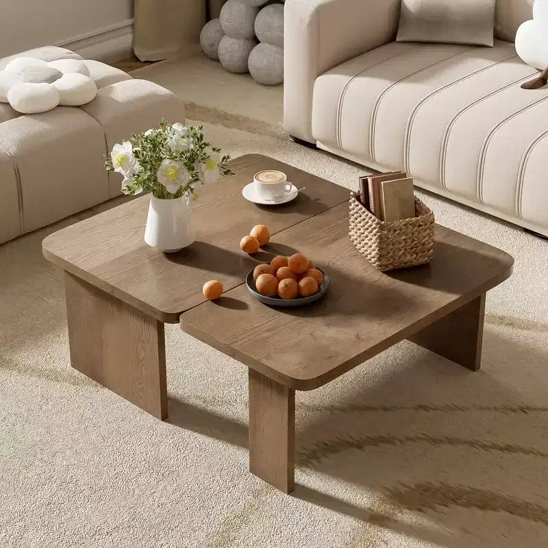 Tavolini da caffè rettangolari, set da 2, tavolino da salotto minimalista in legno con design a incastro