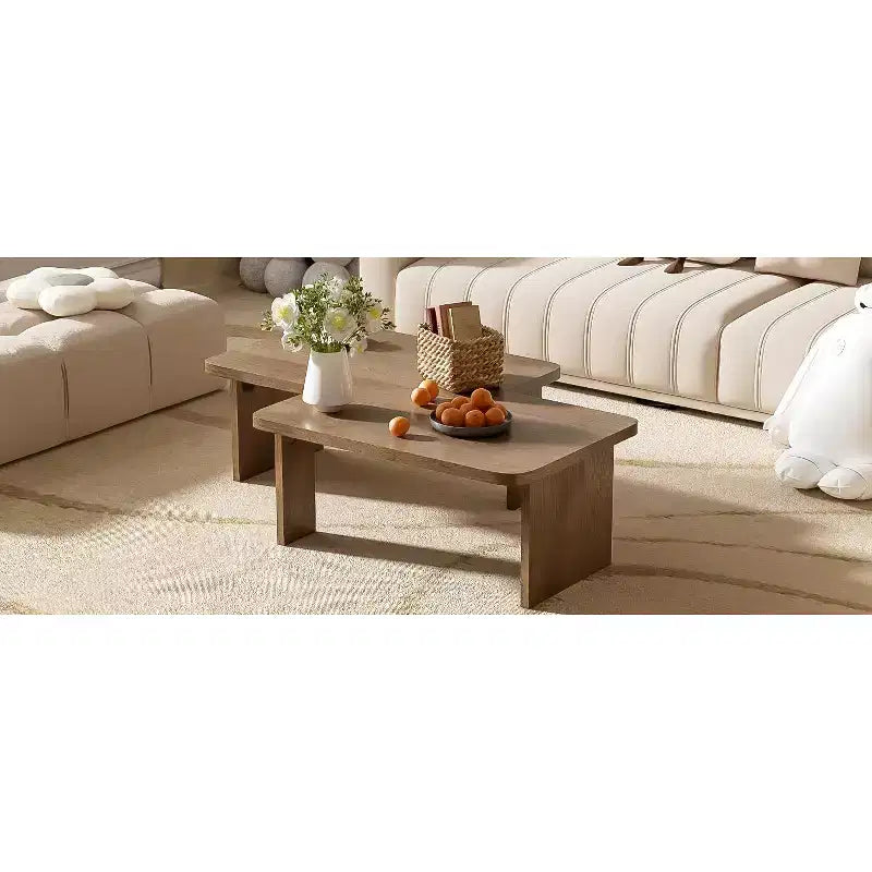 Tavolini da caffè rettangolari, set da 2, tavolino da salotto minimalista in legno con design a incastro
