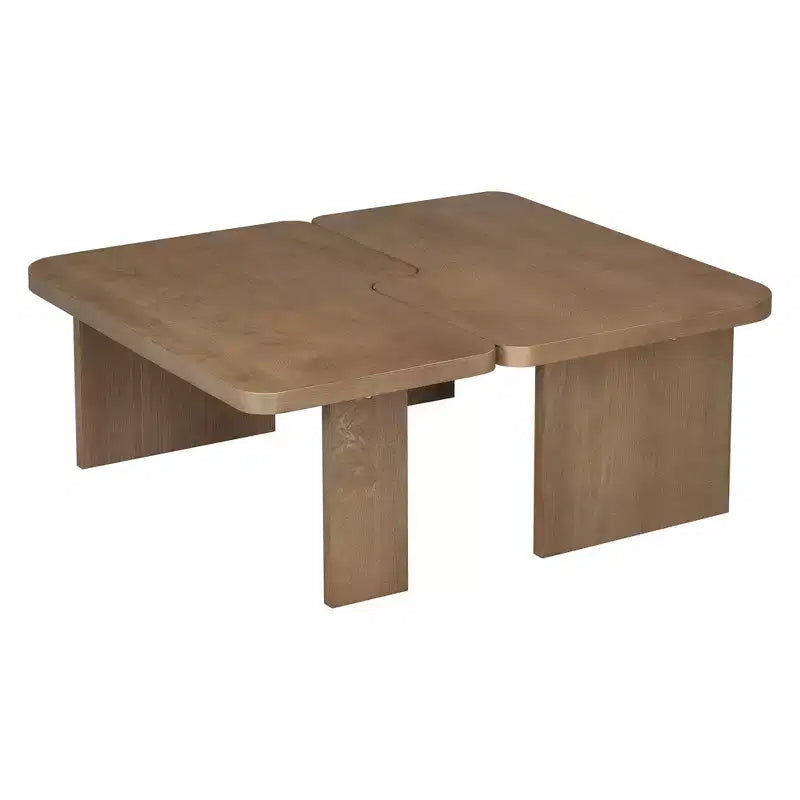 Tavolini da caffè rettangolari, set da 2, tavolino da salotto minimalista in legno con design a incastro
