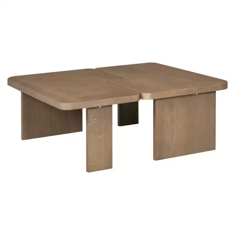 Tavolini da caffè rettangolari, set da 2, tavolino da salotto minimalista in legno con design a incastro