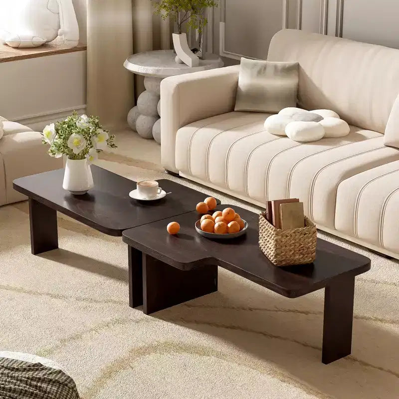 Tavolini da caffè rettangolari, set da 2, tavolino da salotto minimalista in legno con design a incastro
