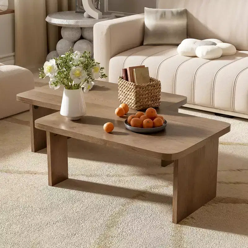 Tavolini da caffè rettangolari, set da 2, tavolino da salotto minimalista in legno con design a incastro