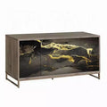 Royal Hampton Sideboard Console Cabinet, Black Marble Look, Brown Wood 65 Inch