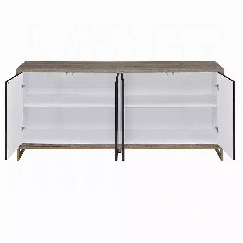 Mobile consolle credenza da 65" – Effetto marmo nero, legno rovere marrone, 4 ante e 8 ripiani
