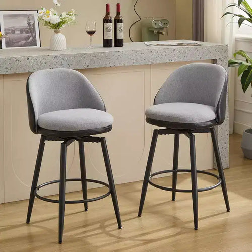 26 Modern Upholstered Barstools Set of 2, Swivel Barstools with Back and Metal Legs, Easy to Assembly, for Kitchen Island, Dinging Room