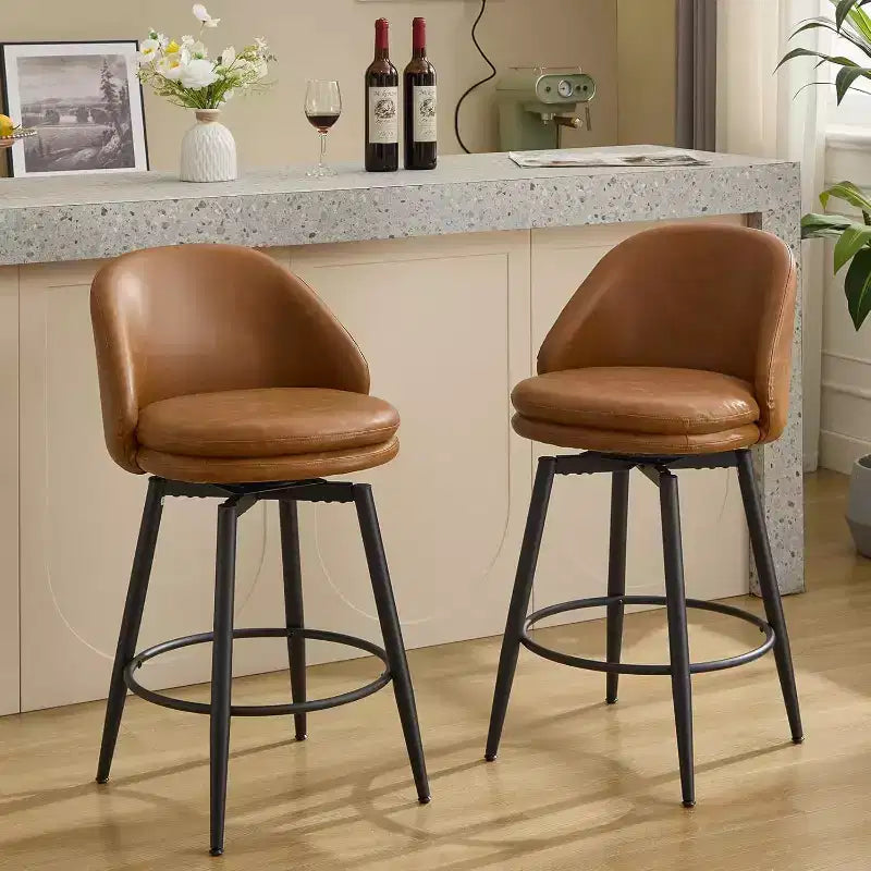 2 Sgabelli da Bar Moderni Rivestiti da 26 Pollici, Sgabelli da Bar Girevoli con Schienale e Gambe in Metallo, Facili da Montare, per Isola Cucina, Sala da Pranzo