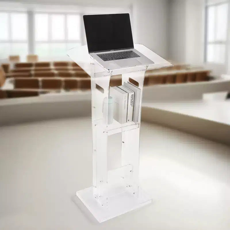 VEVOR Leggio a Colonna, Leggio in Acrilico da 109 cm, Leggio Portatile per Laptop con Ampia Superficie di Lettura e Ripiano Portaoggetti, Ferma Libri, Trasparente